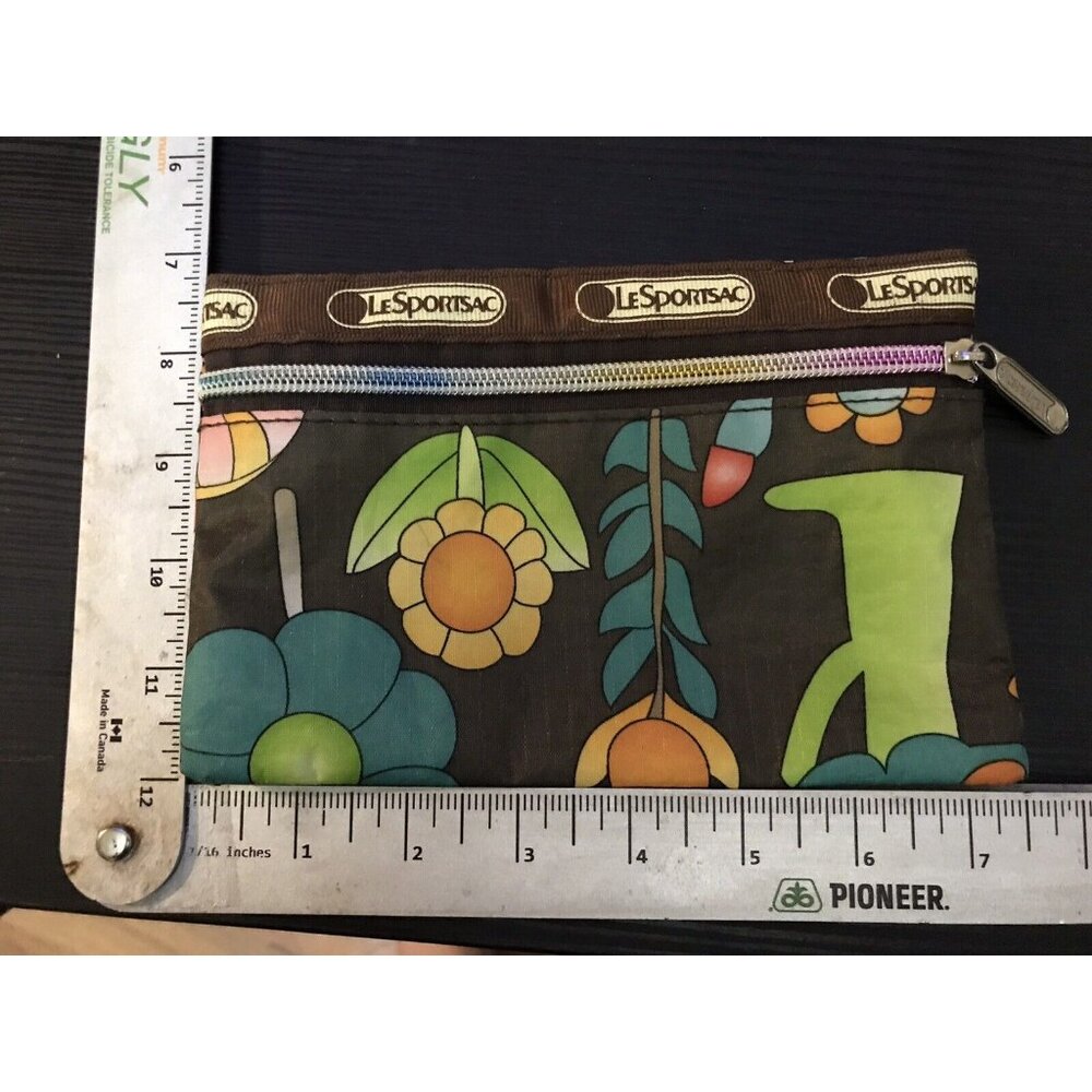 LeSportSac Small brown floral pouch rainbow zippered Water Resistant Cosmetic